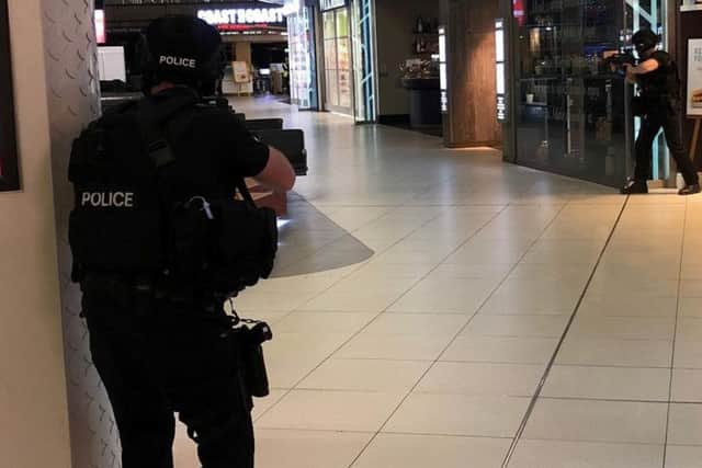 Picture from Essex Police of armed officers taking part in a training exercise at Stansted airport to test the response to a terror attack