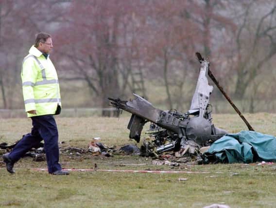 The helicopter wreckage in 2004.