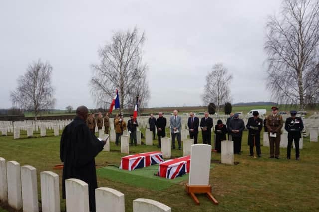 The Reverend John Swanston CF, 1st Battalion, The Rifles, leads the service for the two unknown British soldiers