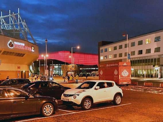 Cars parked up outside the Stadium of Light and Sunderland Aquatic Centre ahead of the SAFC v Aston Villa game.