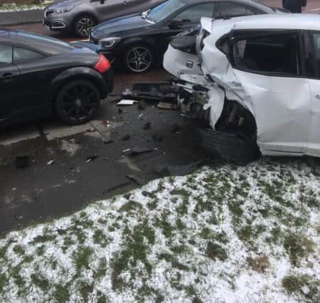 Cars damaged by the collision involving Darron Gibson in Dovedale Road, Sunderland.