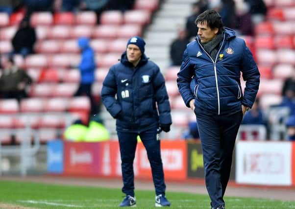 Chris Coleman watches his Sunderland side succumb to Preston. Picture by Frank Reid