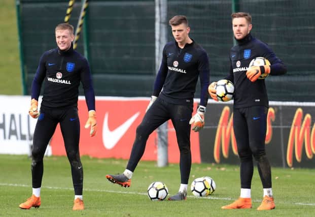 Jordan Pickford (left), with fellow goalkeepers Nick Pope and Jack Butland.