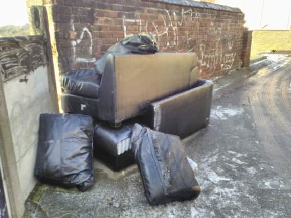 The sofas that were dumped behind a house in Southwick Road.