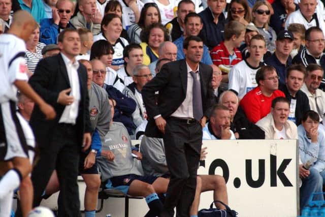 Roy Keane on the sidelines at Derby in hirst game as Sunderland manager.