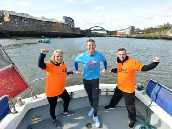 Tall Ships Races trainees Samanatha Miller and Richard Drew with Steve Cram to take part in Sunderland 10k.
