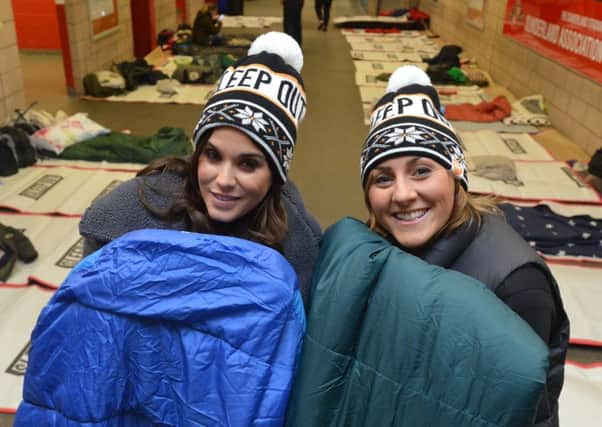 Vicki Pattison and Katie Bulmer-Cooke publicising the Sleep Out being organised by Centrepoint at the Stadium of Light.