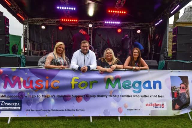 Chris Bell with organisers of last summer's Music for Megan event Gillain Graham, Megan's mum Lisa Dickinson and Laura Ward.