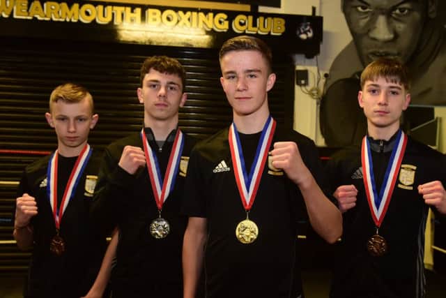 Wearmouth Boxing Club's medallists (from left): Billy Hope, Beau Smith, Leon Harris and Brad Crone. Picture by Kevin Brady