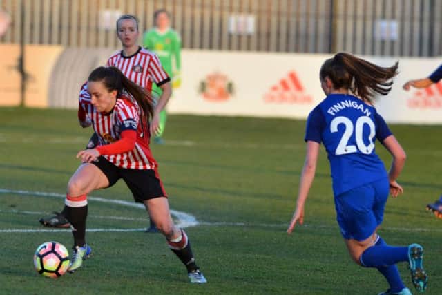 Goalscorer Lucy Stainsforth looks to create for Sunderland Ladies against Everton at Mariners Park last night. Picture by Stu Norton