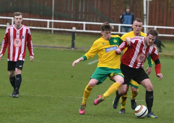 Durham County Thophy final action at Eppletron CW yesterday as Sunderland West End (red/white) take on Leam Rangers. Picture by Kevin Brady