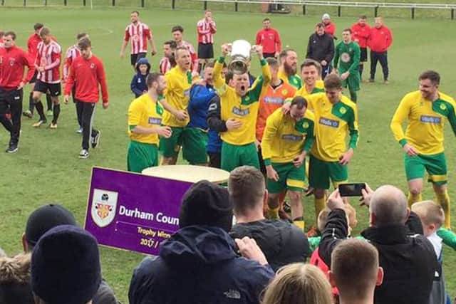 Leam Rangers celebrate their Durham County Trophy final shoot-out win as Sunderland West End troop off disconsolately.