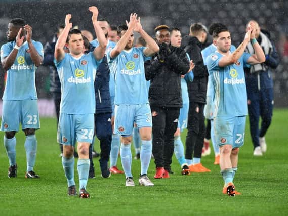 Sunderland players thank the fans at Derby County. Pictures by Frank Reid.