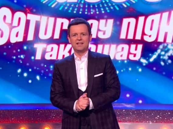Declan Donnelly presenting Saturday Night Takeaway on his own for the first time in his history. Pic: ITV.