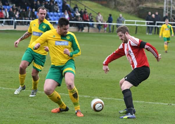 Sunderland West End (stripes) attack against Leam Rangers in last weekend's Durham County Trophy final. Picture by Kevin Brady
