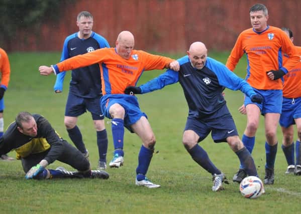 Doxy Lad (navy) set up a shot in last week's win over Trimdon Vets. Picture by Tim Richardson.