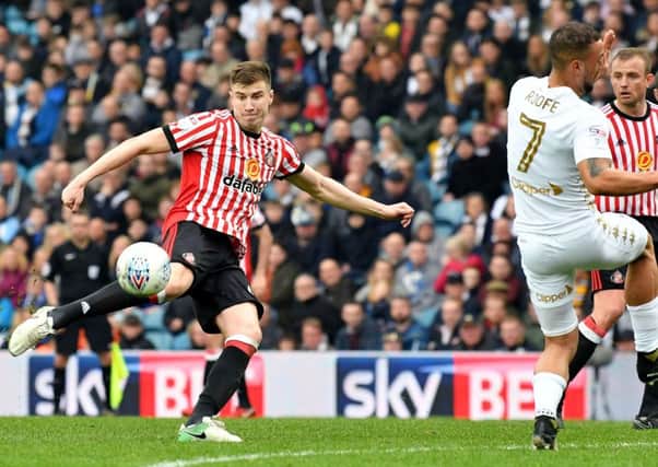 Paddy McNair slams home Sunderland's opening goal at Leeds. Picture by Frank Reid