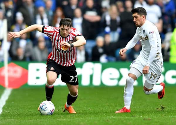 Lynden Gooch tries to get away from Leeds' Pablo Hernandez. Picture by Frank Reid