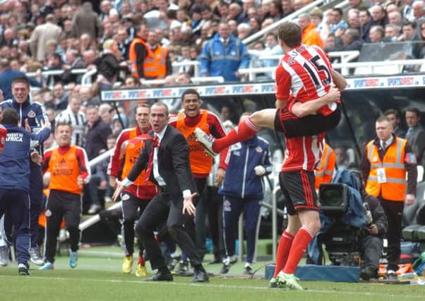 Paolo Di Canio celebrates David Vaughan's third goal at Newcastle. Picture by Peter Berry