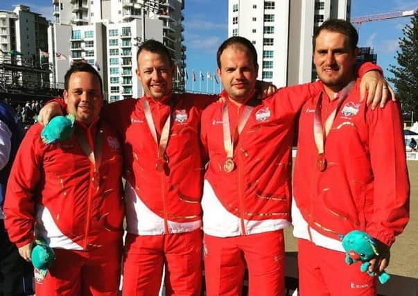 England's bronze medal-winning men's four (from left): Louis Ridout, David Bolt, Jamie Chestney, Sam Tolchard