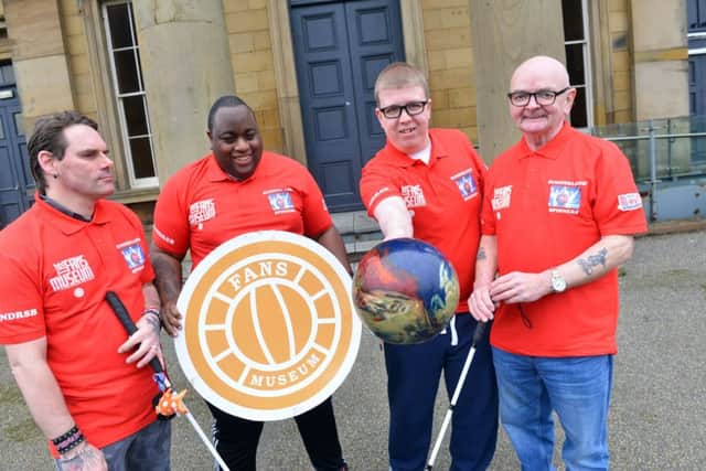SAFC Museum sponsors the partially sighted bowling team the Sunderland Spinners.
Team from left with new shirts Martin Whales, Tendai Noel, Alex Ditch and Dennis Murphey