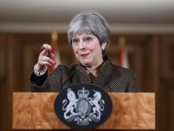 Prime Minister Theresa May during a press conference in 10 Downing Street, London on the air strikes against Syria. Picture by Simon Dawson/PA Wire