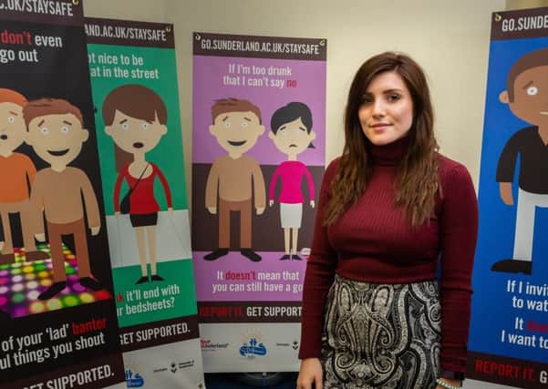 Zoe Cooper, Student Union Digital Communications Assistant at Sunderland University with some of the posters Picture: DAVID WOOD