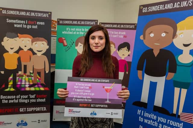 Zoe Cooper, Student Union Digital Communications Assistant at Sunderland University with some of the posters Picture: DAVID WOOD