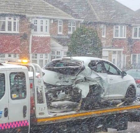 A car damaged in the collision involving Sunderland player Darron Gibson in Dovedale Road, Sunderland.