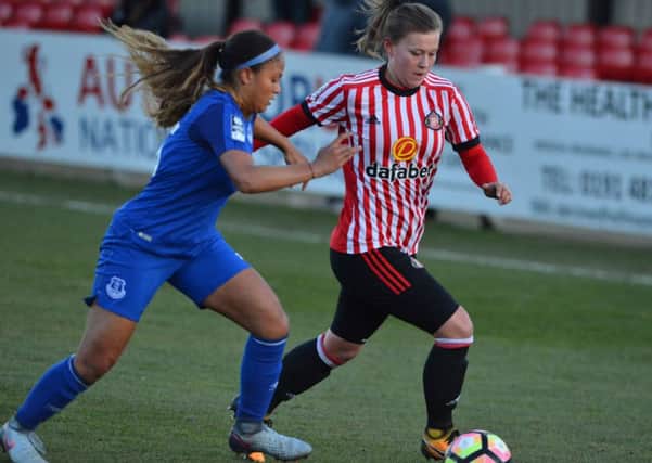 Dominique Bruinenberg battles for Sunderland Ladies in the recent clash with Everton. Picture by Stu Norton.