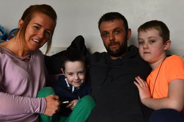 Five-year-old Joseph Gibson, from Thorney Close, with mum Gemma, 33, dad Paul, 34, and brother Alfie, nine.