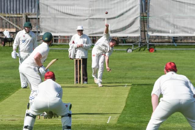Epplton's Dom Stuart bowls to Hetton Lyons opener Jonathon Malkin on Saturday. Picture by Kevin Brady.