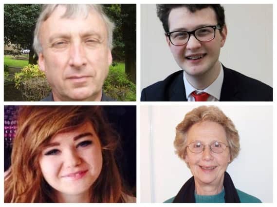 Candidates for the Copt Hill ward in the Sunderland council local elections. Clockwise, from top left, Anthony Allen (Independent), Jack Edward Cunningham (Labour and Co-Operative Party), Patricia Ann Francis (Conservative Party) and Esme Rose Stafford Featherstone (Green Party).