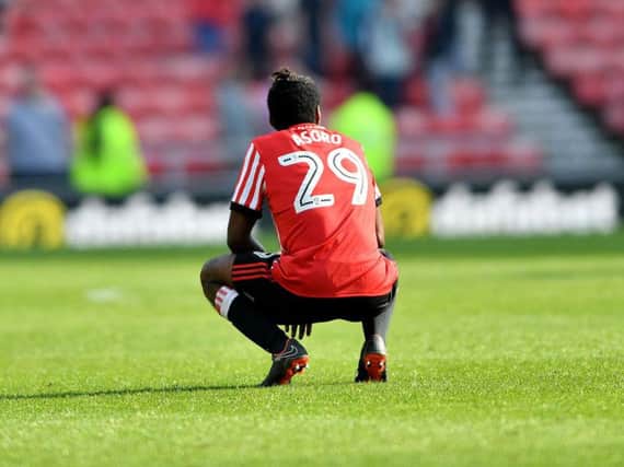Joel Asoro pictured after Sunderland's relegation from the Championship.