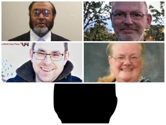 Hendon candidates, clockwise, from top left, Syed Ajmol Ali (Conservatives), Richard Peter Bradley (Green Party), Barbara McClennan (Labour and Co-Operative Party), Kris Brown (The North East Party). Anthony John Usher (Lib Dems) did not supply a picture.