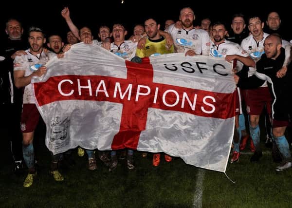 South Shields celebrate their title triumph last night. Picture by Kevin Wilson