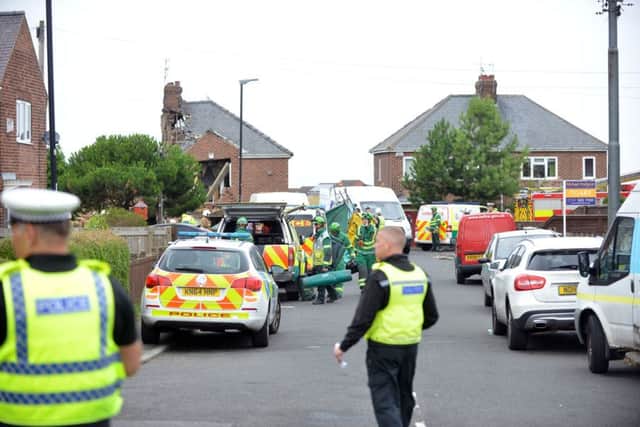 The emergency services in Rosslyn Avenue, Ryhope, following the gas explosion.