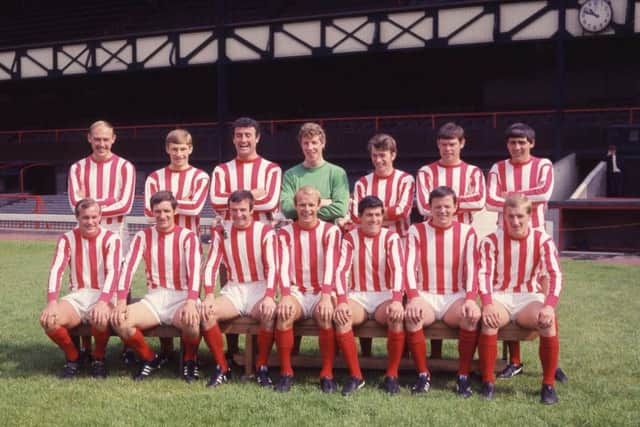 The SAFC first team squad from the 1968-69 season, with Gorge Mulhall third from left in the front row