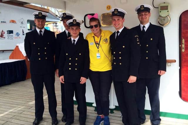 Naomi working as a tall ships liaison officer at a previous races.