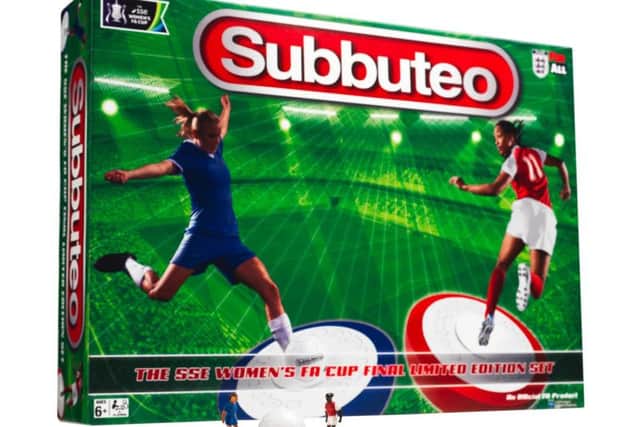 The first all-female Subbuteo set, which has been launched to reflect the rapid growth of women's football in the UK.
