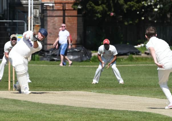 Sunderland opening batsman Greg Applegarth hits out against Castle Eden bowler Will Iceton. Picture by Kevin Brady