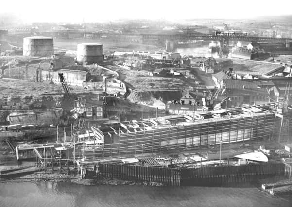 A panoramic view of industrial Wearside, taken from the 210ft winding tower at Wearmouth Colliery.