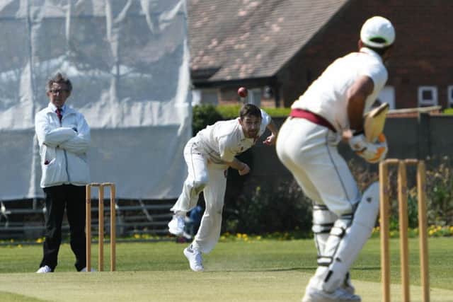 Ryhope bowler John Errington powers in against Dawdon last weekend. Picture by Kevin Brady