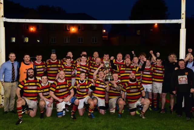 Sunderland RFC celebrate winning the Junior Cup against Ryton at Hollow Drift, Durham last night. Picture by Kevin Brady