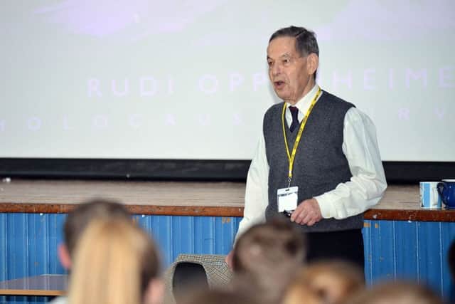 Holocaust survivor Rudi Oppenheimer talking to students at Southmoor Academy.