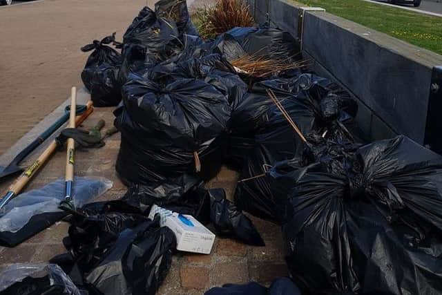 Some of the bags full of rubbish collected at Seaburn.