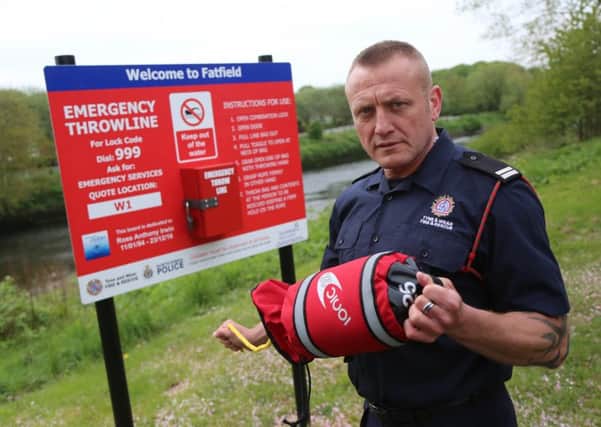 Dave Irwin, whose son Ross drowned in the River Wear at Fatfield in December 2016, launches a new piece of lifesaving equipment named in his memory. Picture by Tom Banks