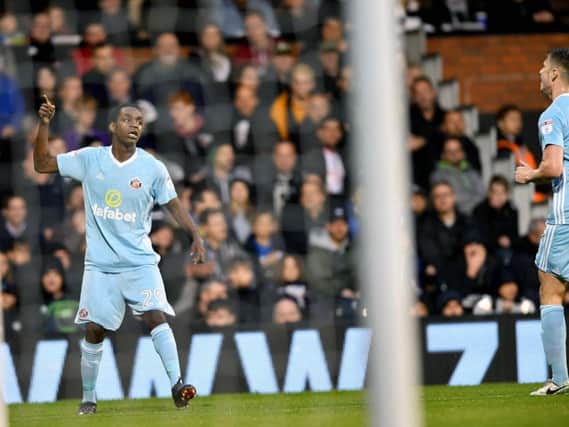 Sunderland's Joel Asoro celebrates a goal against Fulham