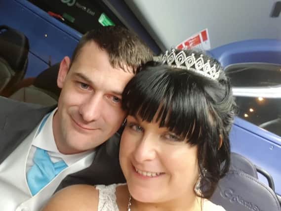 Kayleigh and Colin Thompson on the Number 60 bus following their wedding.