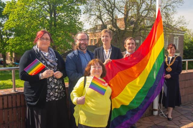 The rainbow flag is raised at Sunderland Civic Centre as part of  International Day Against Homophobia, Transphobia and Biphobia.